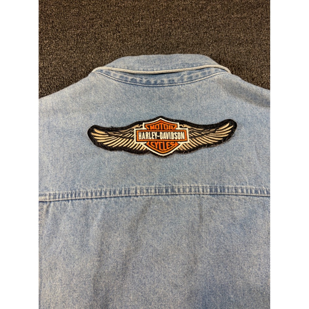 Faded Glory Womens 20W Denim Vest Harley Davidson Patch Eagle Light Wash Zip Up - Picture 10 of 10